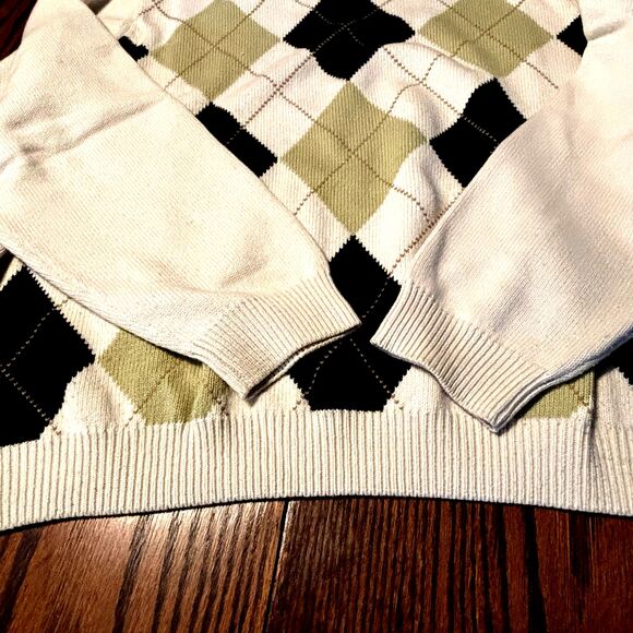 Brooks Brothers Sweater Men's L Cream/Green Argyle V Neck Golf Cotton Cashmere - Picture 5 of 11